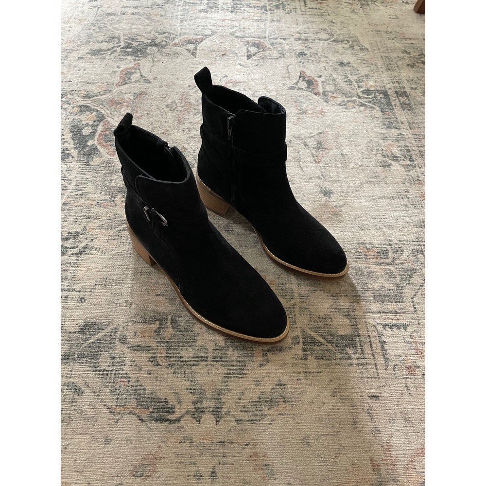Vintage Foundry Co. Artemisia Ankle Boots Womens Black Suede Buckle Block Heel - Picture 7 of 14